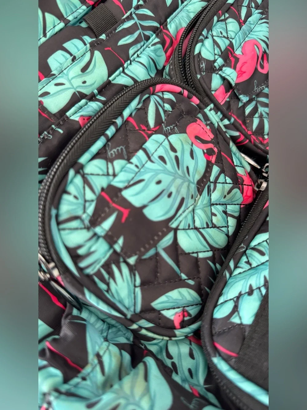 Lug Mini Puddle Jumper Flamingo Black Tropical Travel Tote Bag Discontinued